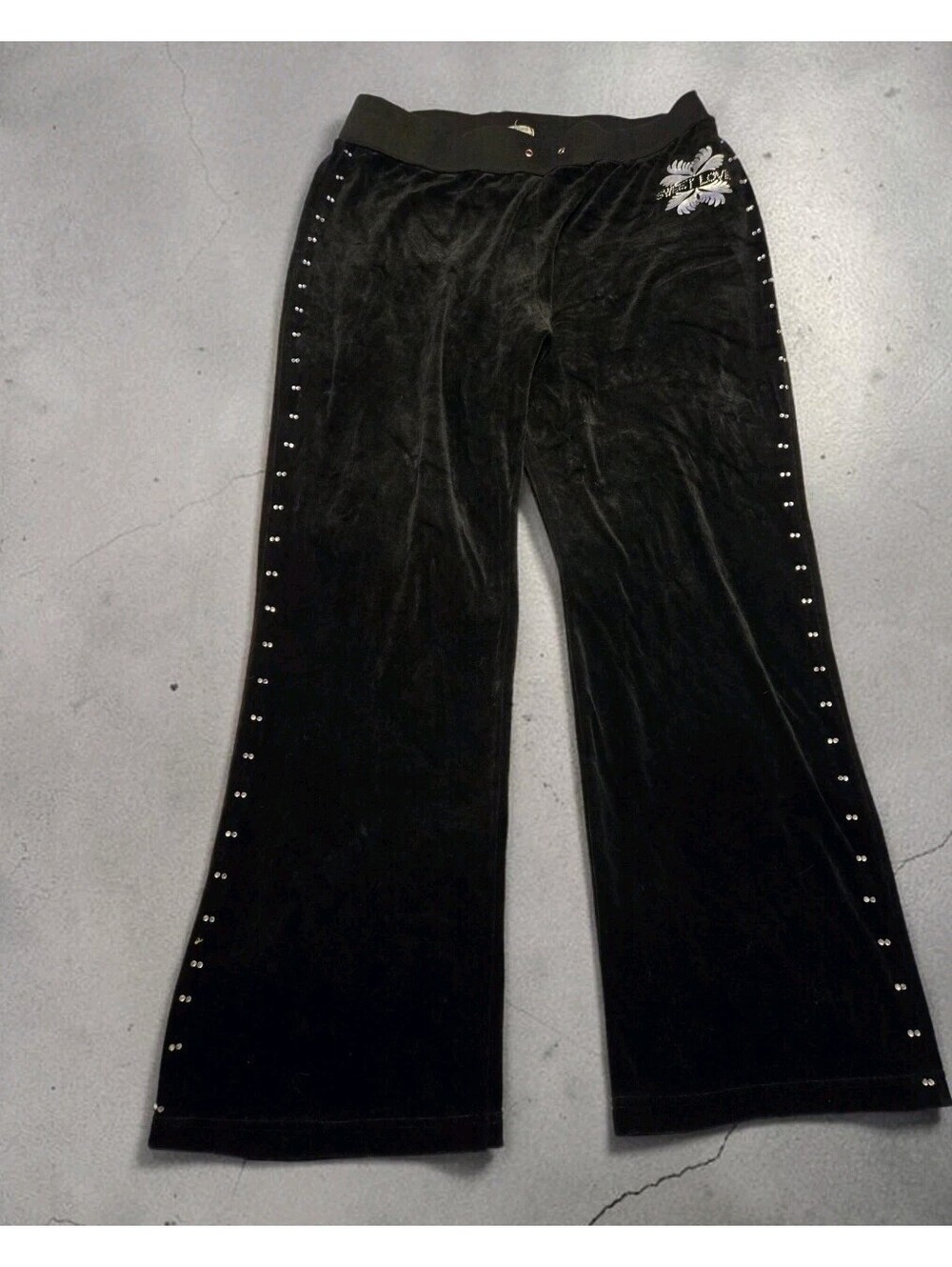 Wild Punch Velour Lounge Pants 3X Black Studded Flare Sweet Love Rhinestone Y2K